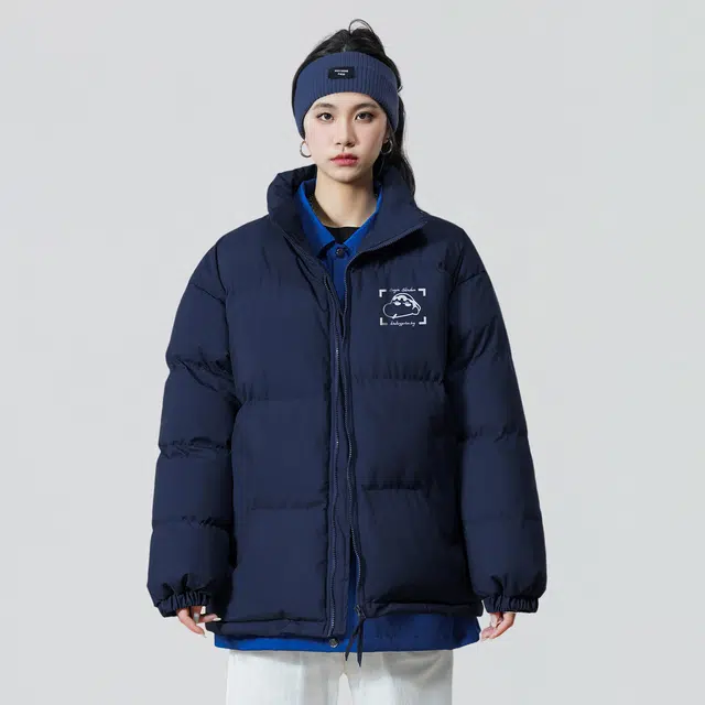 蜡笔小新 趣味嘻哈小新字母印花立领保暖加厚休闲面包外套棉服 男女同款