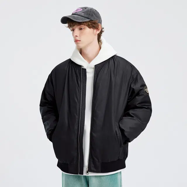 蜡笔小新 美式卡通袖徽宽松休闲保暖加厚棒球羽绒服 男女同款