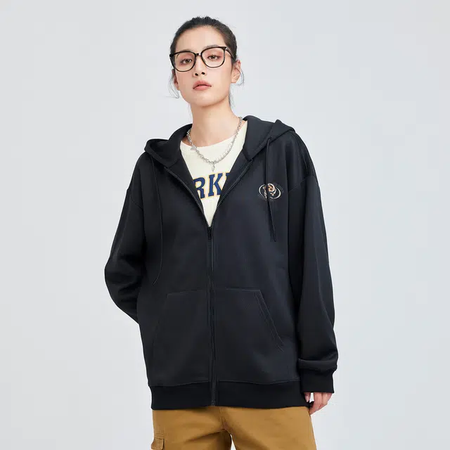 蜡笔小新 卡通小新遨游星空字母印花宽松拉链开衫连帽卫衣外套 男女同款