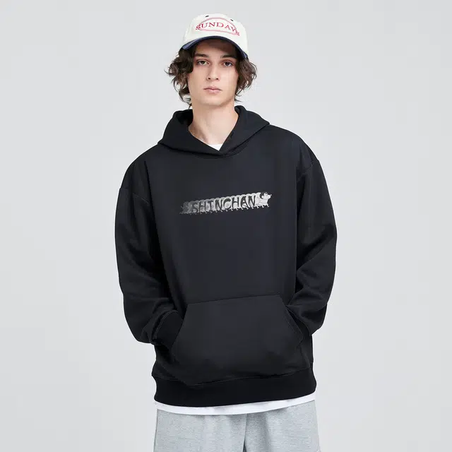 蜡笔小新 卡通小新幻象字母印花休闲宽松套头连帽卫衣 男女同款