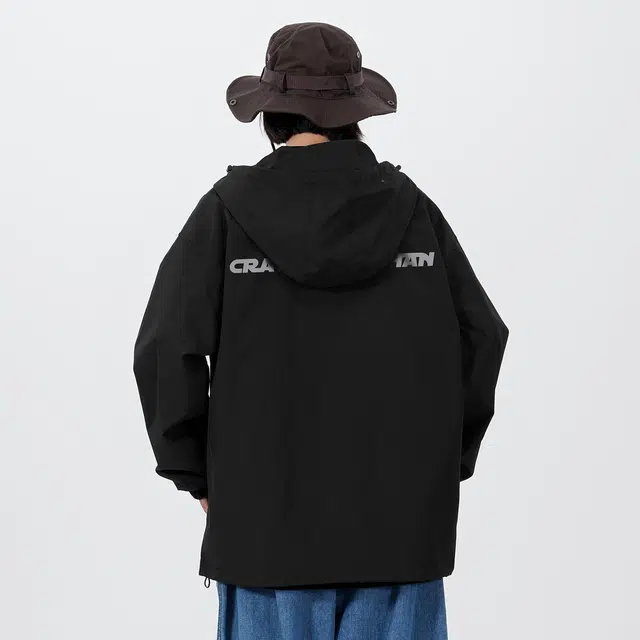 蜡笔小新 日系简约通勤卡通字母印花休闲防风连帽宽松夹克外套 男女同款