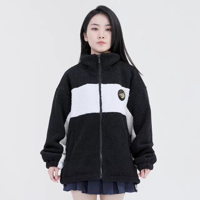 蜡笔小新 拼接撞色卡通小新徽标保暖加厚休闲宽松立领羊羔绒感外套 男女同款