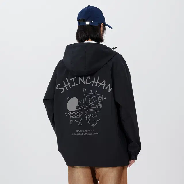 蜡笔小新 户外运动休闲卡通人物字母印花休闲宽松连帽夹克外套 男女同款