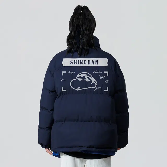 蜡笔小新 趣味嘻哈小新字母印花立领保暖加厚休闲面包外套棉服 男女同款