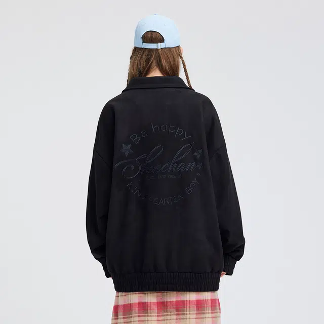 蜡笔小新 美式卡通小新环状字母刺绣休闲宽松翻领飞行员夹克外套 男女同款