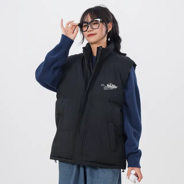 蜡笔小新 卡通字母小标立领保暖休闲棉外套马甲 男女同款