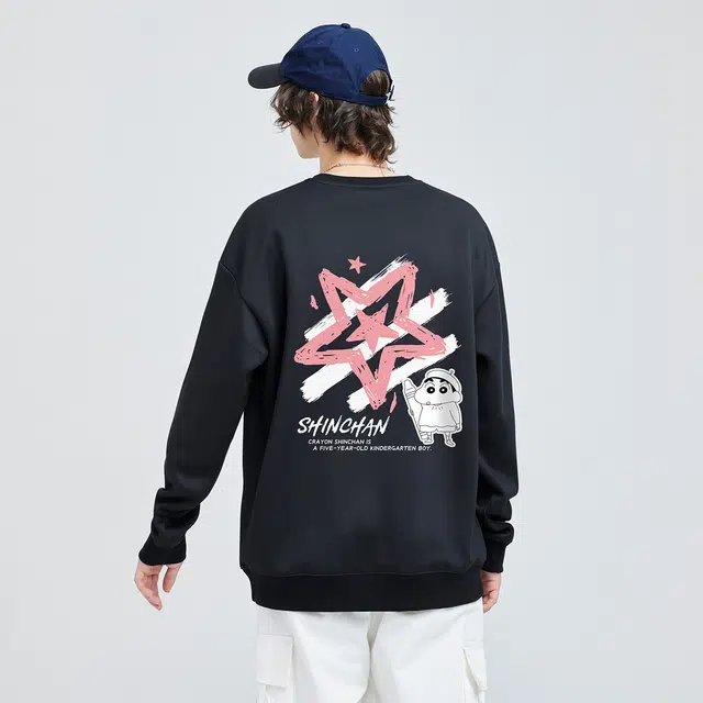 蜡笔小新 卡通涂鸦星星字母印花宽松套头圆领卫衣 男女同款