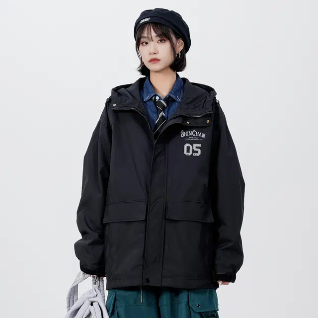 蜡笔小新 山系户外卡通害羞小新字母印花休闲夹克外套 男女同款