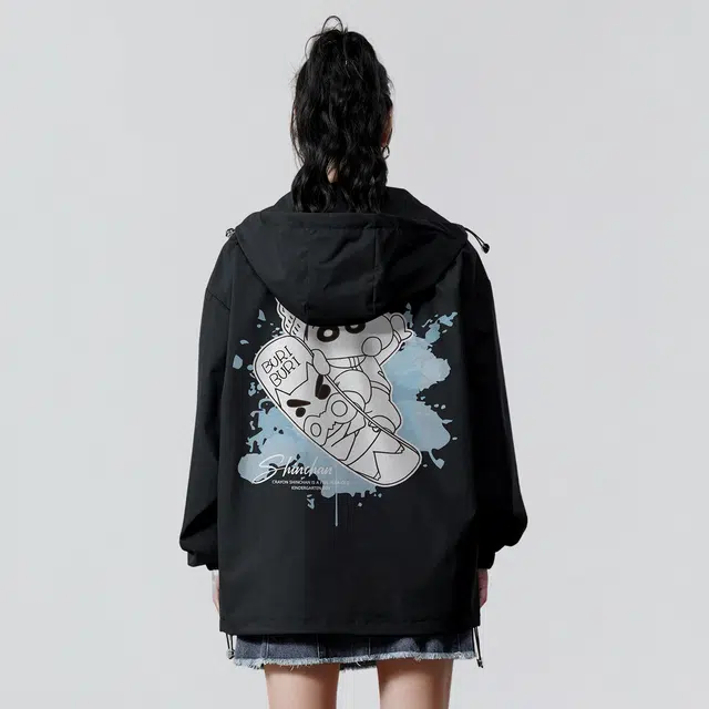 蜡笔小新 山系户外休闲卡通滑板小新字母印花休闲宽松夹克外套 男女同款