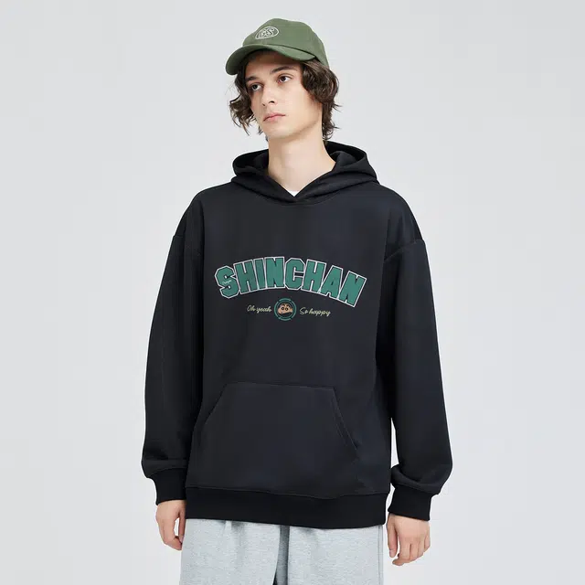 蜡笔小新 卡通小新头像标志字母印花宽松休闲套头连帽卫衣 男女同款