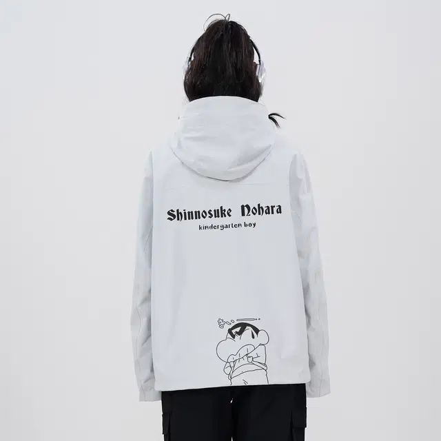 蜡笔小新 户外防水防风卡通字母印花厚款可拆卸内胆连帽三合一冲锋衣外套 男女同款