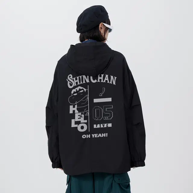 蜡笔小新 山系户外卡通害羞小新字母印花休闲夹克外套 男女同款