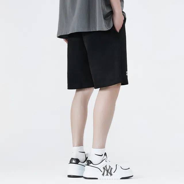 蜡笔小新 麂皮绒卡通小新字母印花休闲运动宽松五分短裤 男女同款