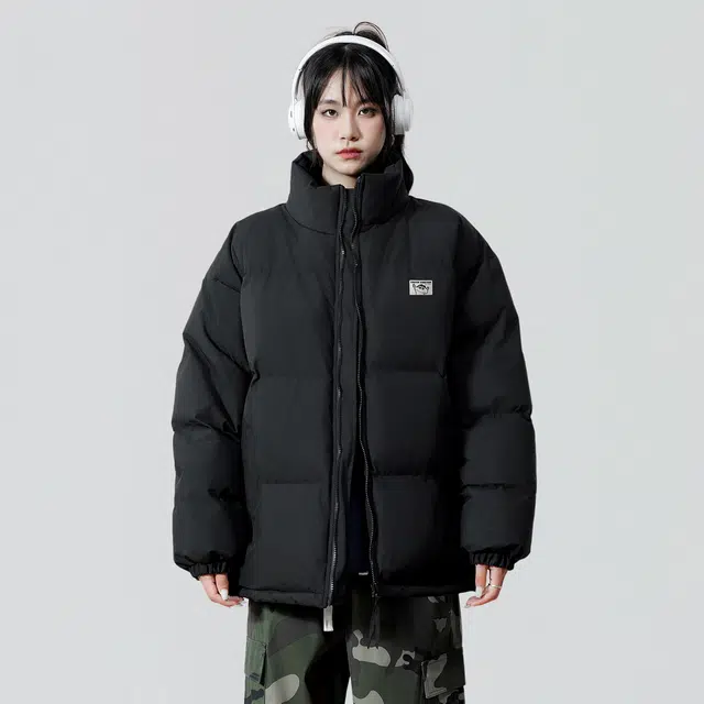 蜡笔小新 美式卡通人物字母印花立领保暖加厚宽松休闲面包棉服外套 男女同款