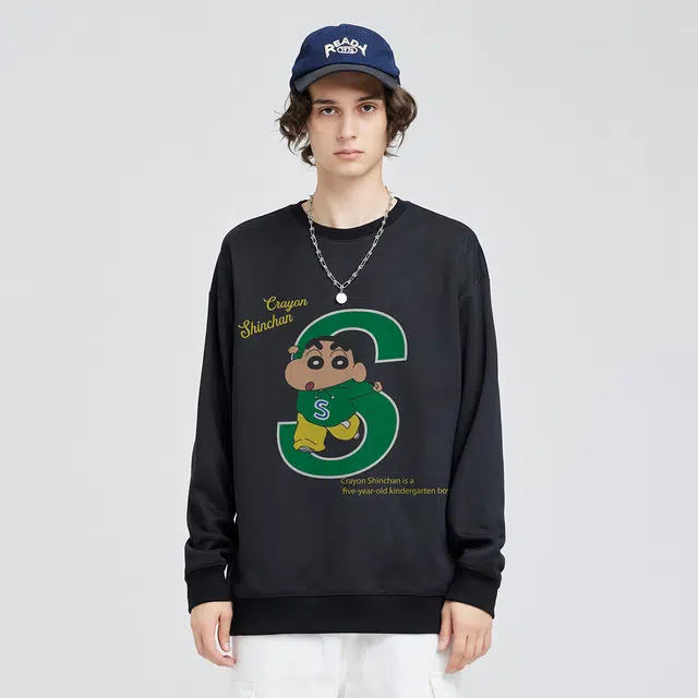 蜡笔小新 趣味运动小新字母印花休闲宽松套头圆领卫衣 男女同款
