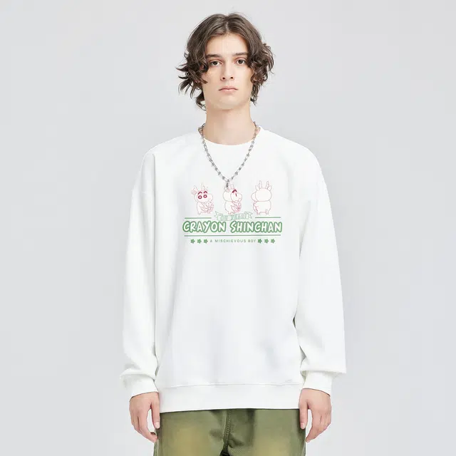 蜡笔小新 圣诞款卡通人物扮演麋鹿字母印花休闲宽松套头圆领卫衣 男女同款