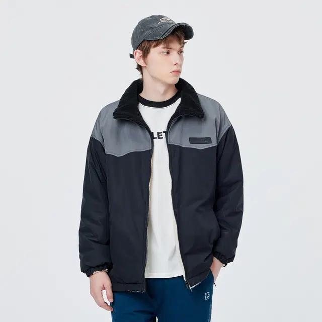 蜡笔小新 双面穿羊羔绒卡通字母小标加厚保暖翻领休闲宽松棉服 男女同款