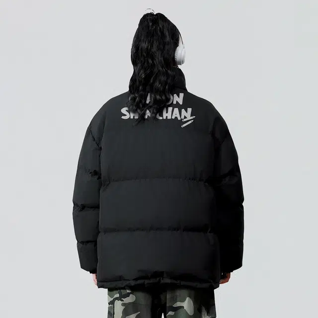 蜡笔小新 卡通字母印花立领保暖加厚宽松休闲面包棉服 男女同款