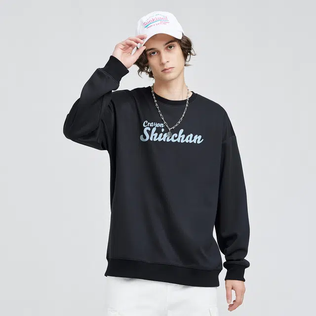 蜡笔小新 手绘字母卡通青蛙印花休闲宽松套头圆领卫衣 男女同款