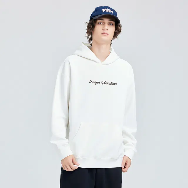 蜡笔小新 卡通小新动感超人字母印花休闲宽松套头连帽卫衣 男女同款