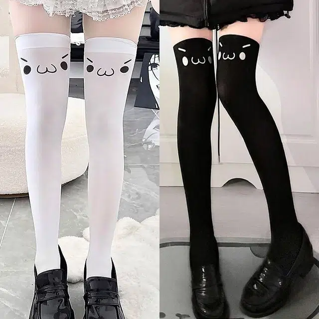 轻迎 可爱印花长筒过膝袜日系二次元丝袜 女款