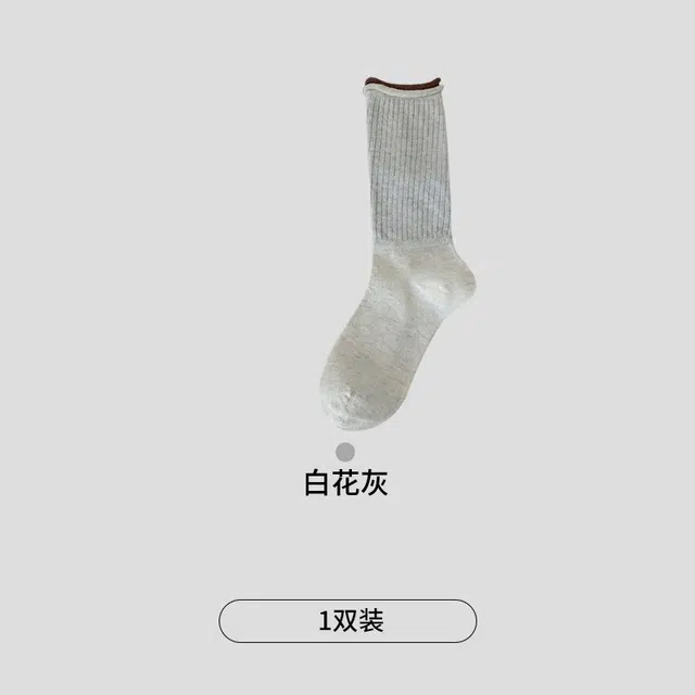 轻迎 春夏袜子女精梳棉日系薄款百搭双层少女堆堆袜中筒袜 女款