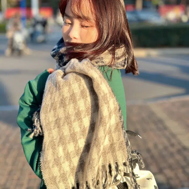 匹克 冬季加厚气质柔软亲肤千鸟格防寒保暖 聚酯纤维 绒线围巾 男女同款情侣款