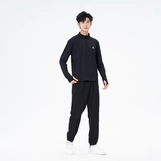 匹克 纯色宽松简约长袖卫衣针织运动束脚裤休闲运动套装 男款 黑色