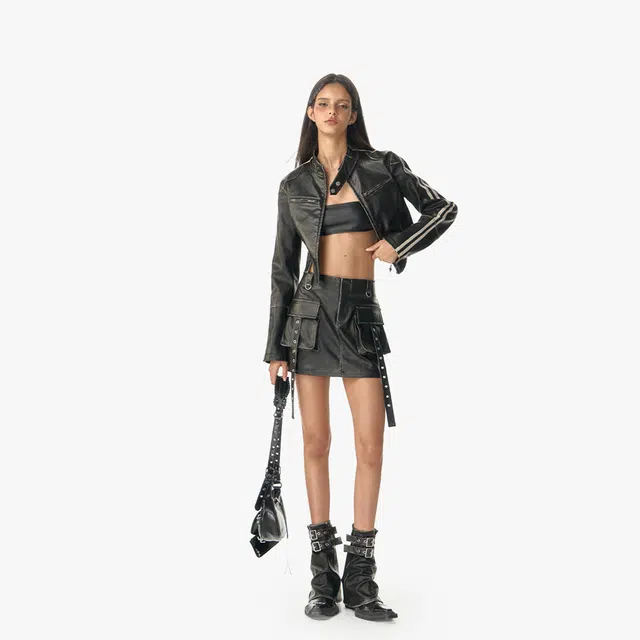 IMXS Retro Stripe Slim Leather Jacket