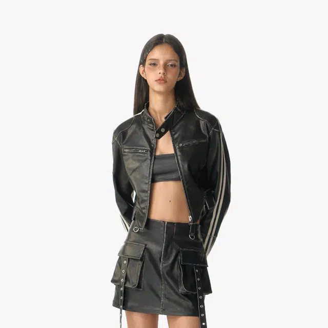 IMXS Retro Stripe Slim Leather Jacket