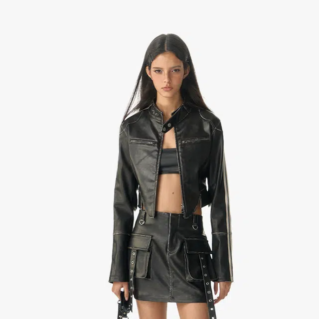 IMXS Retro Stripe Slim Leather Jacket