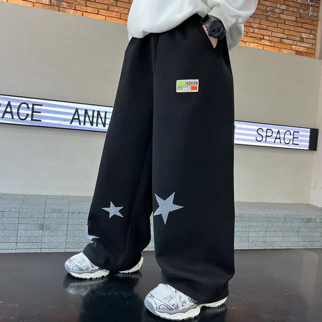 木木屋 松紧腰洋气简约星星牛仔长裤 青少年