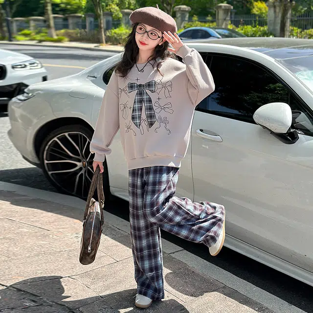 木木屋 圆领舒适百搭上衣透气裤子休闲运动套装 浅灰色 青少年