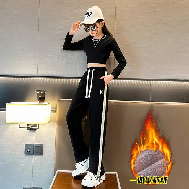 木木屋 时尚柔软亲肤洋气百搭轻盈透气长裤 黑色 青少年