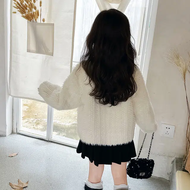 木木屋 舒适洋气潮流宽松纯色毛衣 白色 中小童