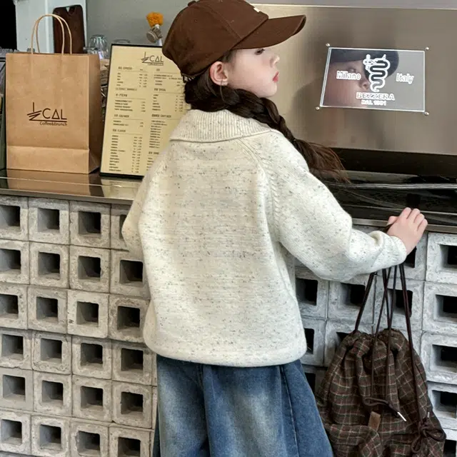 木木屋 舒适翻领亲肤毛衣 米色 青少年