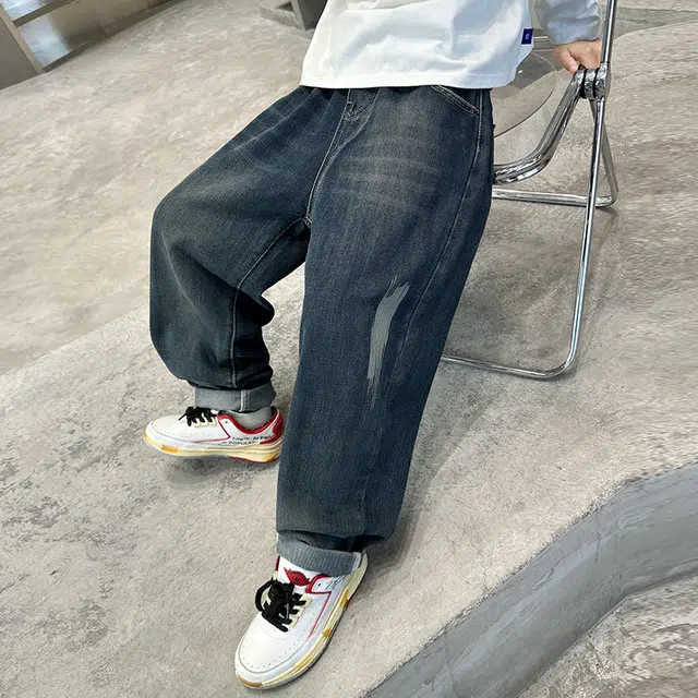 木木屋牛仔裤 舒适休闲纯色百搭洋气气质 蓝色 儿童款