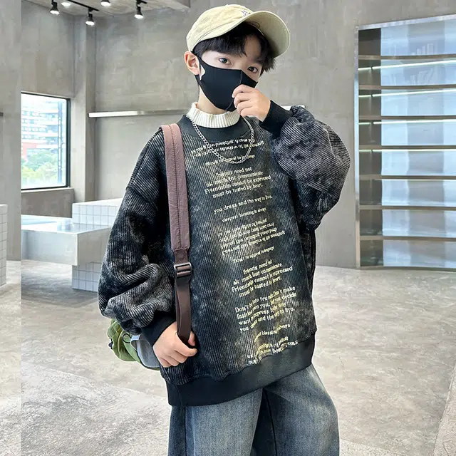 木木屋 圆领字母加绒长袖卫衣 黑色 青少年
