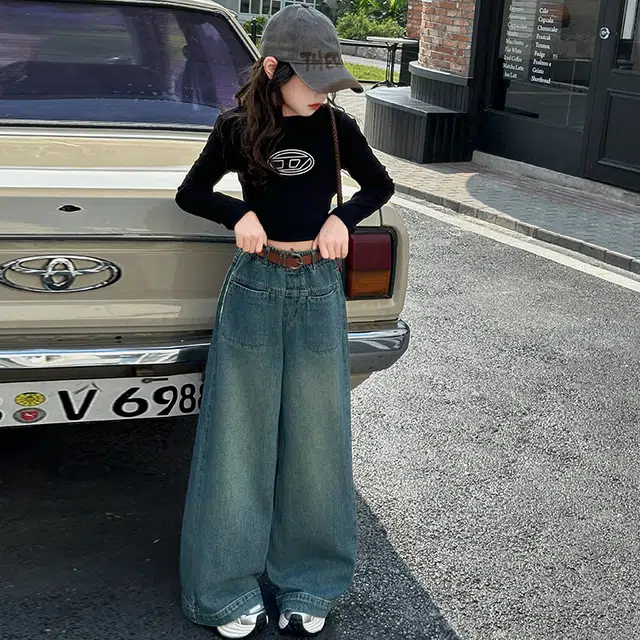 木木屋牛仔裤 简约舒适松紧腰宽松 蓝色 儿童款