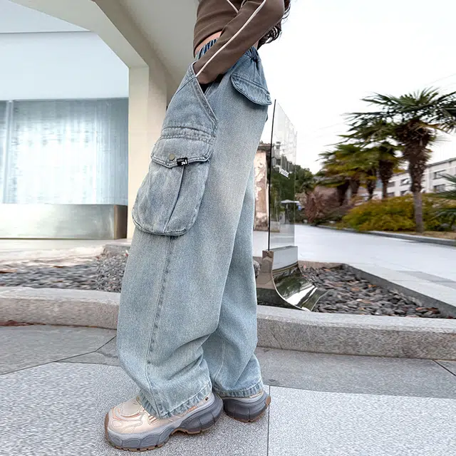木木屋牛仔裤 百搭舒适休闲渐变洋气 浅蓝色 儿童款