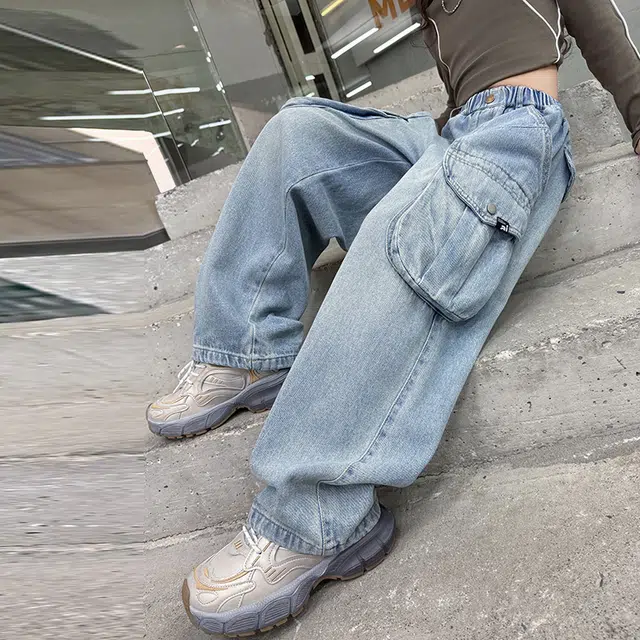 木木屋牛仔裤 百搭舒适休闲渐变洋气 浅蓝色 儿童款