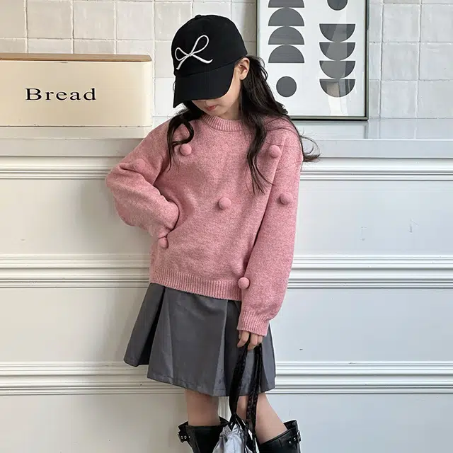 木木屋 舒适圆领落肩毛衣 粉色 青少年