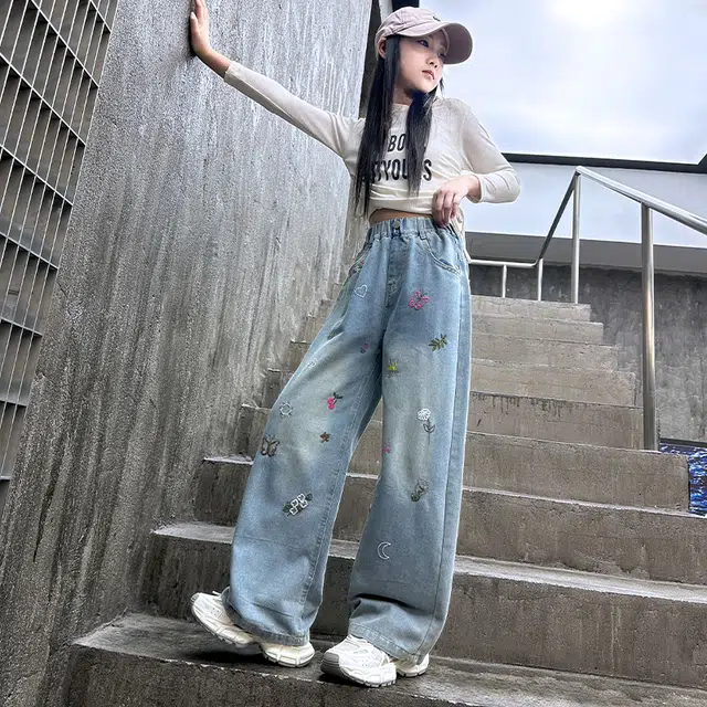 木木屋 洋气舒适柔软百搭牛仔裤 蓝色 青少年