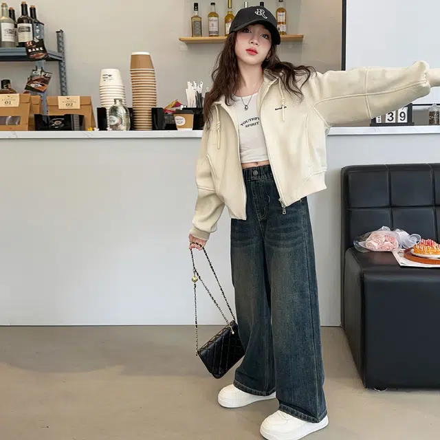木木屋 舒适亲肤拉链夹克外套 杏色 青少年