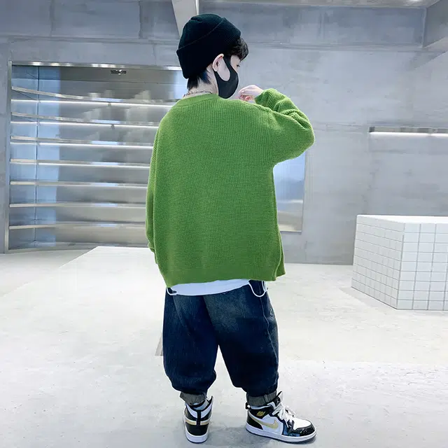 木木屋 舒适柔软亲肤洋气百搭纯色毛衣 绿色 青少年
