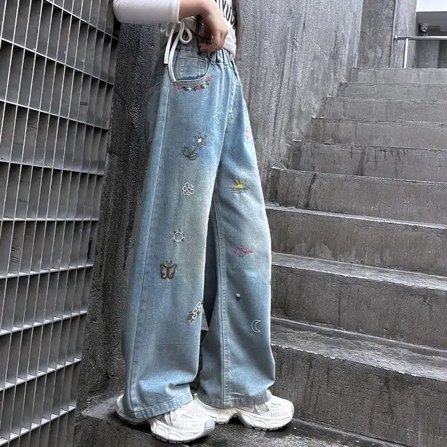 木木屋 洋气舒适柔软百搭牛仔裤 蓝色 青少年