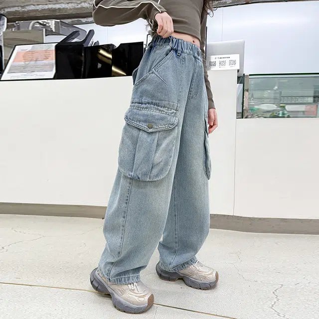 木木屋牛仔裤 百搭舒适休闲渐变洋气 浅蓝色 儿童款