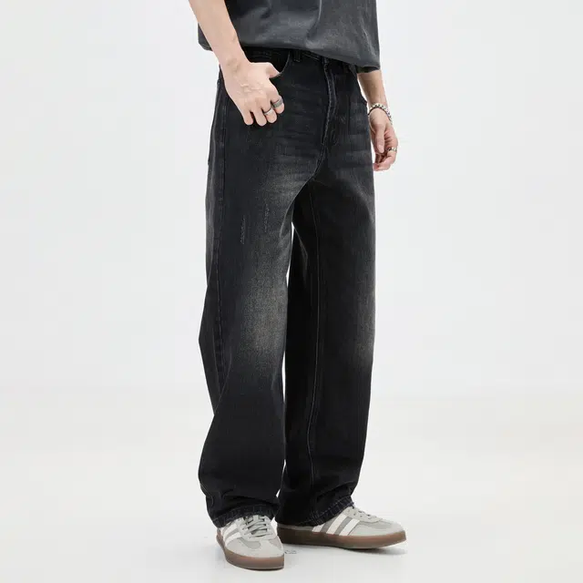 隐狼世家 水洗弯刀男秋季美式高街潮牌宽松直筒阔腿长裤子牛仔裤 男款