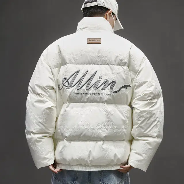 隐狼世家 立领白鸭绒男冬季潮牌保暖加厚面包服字母刺绣情侣外套羽绒服 男款