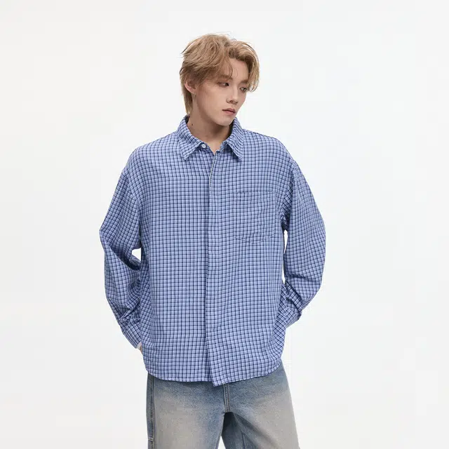 隐狼世家 拼接条纹纯棉长袖衬衣男秋季高级感慵懒松弛格子外套衬衫 男款